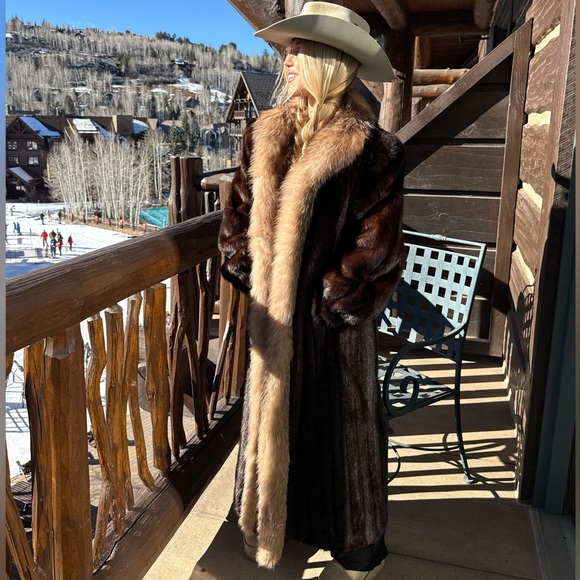100% real Mink full length coat fox details mink fur coat - Picture 4 of 15